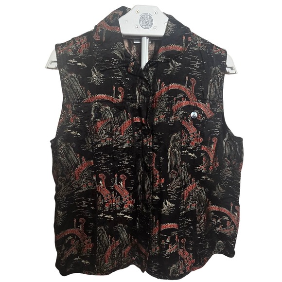Chico's Tops - Chicos Size 2 (L/XL)Silk Blend Vest Black Asian Scenic Jacquard Art To Wear Boho